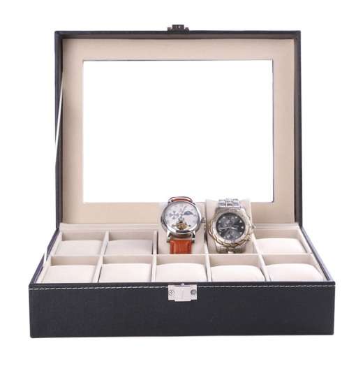 Hazlo PU Leather Watch Display Storage Case Box Organizer - 10 Grid Compartment