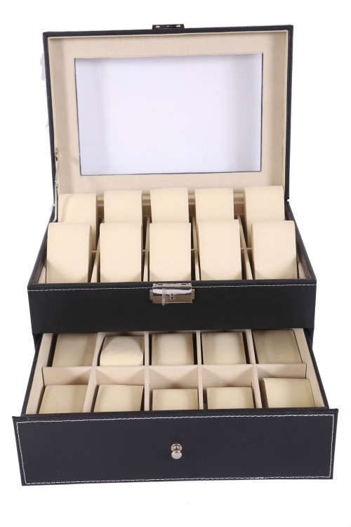 Hazlo PU Leather Watch Display Storage Case Box Organizer - 20 Grid Compartment