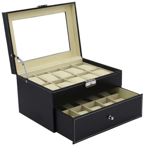 Hazlo PU Leather Watch Display Storage Case Box Organizer - 20 Grid Compartment