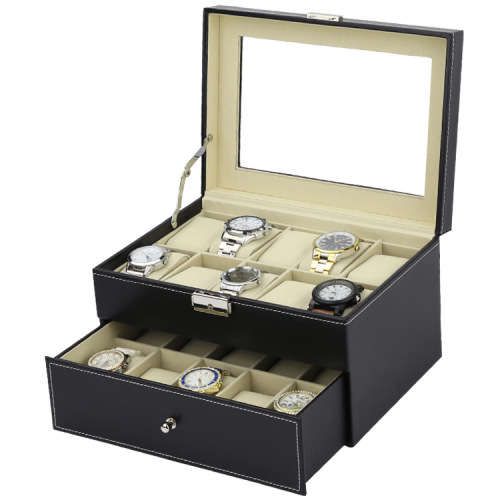Hazlo PU Leather Watch Display Storage Case Box Organizer - 20 Grid Compartment