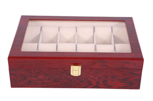 Hazlo Wooden Jewellery Watch Display Case Box Organizer - 12 Slot Compartment - Cherry Wood