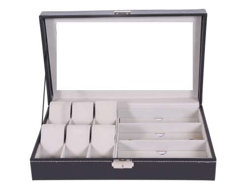 Hazlo PU Leather Jewellery Watch Sunglasses Storage Display Case Box - 9 Grid Compartment