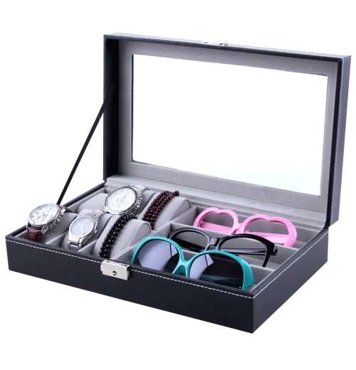 Hazlo PU Leather Jewellery Watch Sunglasses Storage Display Case Box - 9 Grid Compartment