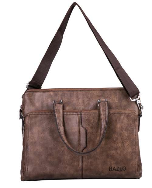 PU Leather Laptop Briefcase Shoulder Carry Bag - Brown