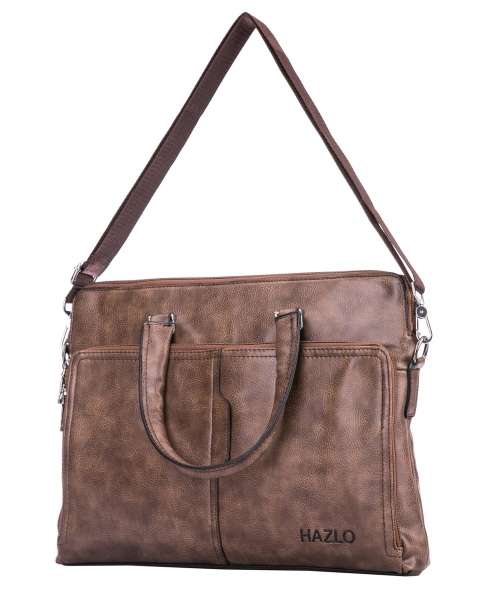 PU Leather Laptop Briefcase Shoulder Carry Bag - Brown