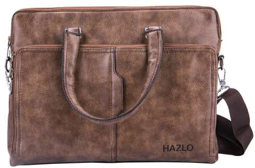 PU Leather Laptop Briefcase Shoulder Carry Bag - Brown