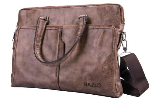 PU Leather Laptop Briefcase Shoulder Carry Bag - Brown