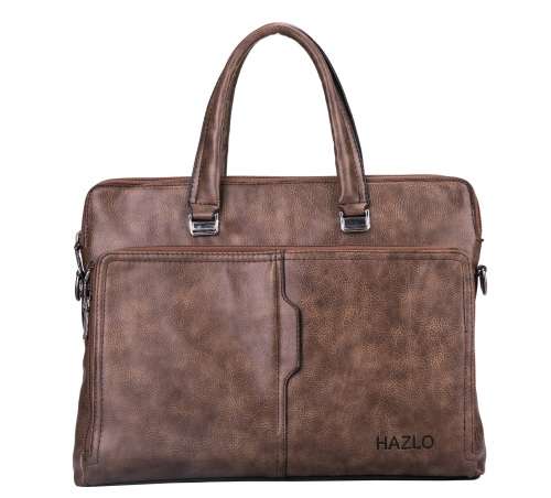 PU Leather Laptop Briefcase Shoulder Carry Bag - Brown