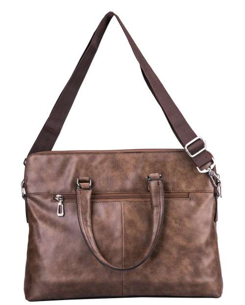PU Leather Laptop Briefcase Shoulder Carry Bag - Brown