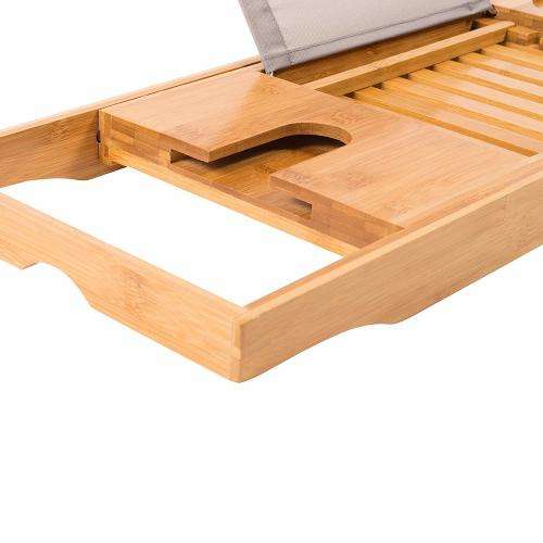 Bamboo Bathtub Caddy Rack Holder with Tray and Extending Slides