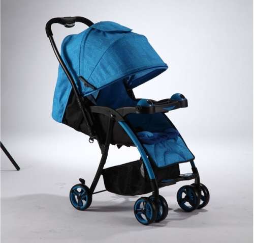 Reversible Handle Baby Stroller Pram with Lift Up Foot Rest - Blue