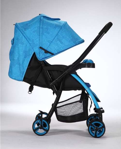 Reversible Handle Baby Stroller Pram with Lift Up Foot Rest - Blue