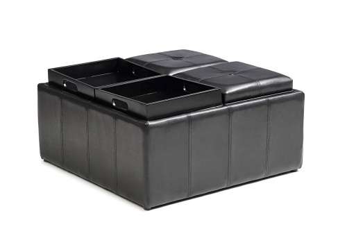 Hazlo Faux Leather Coffee Table Storage Ottoman with Flip Over Tray