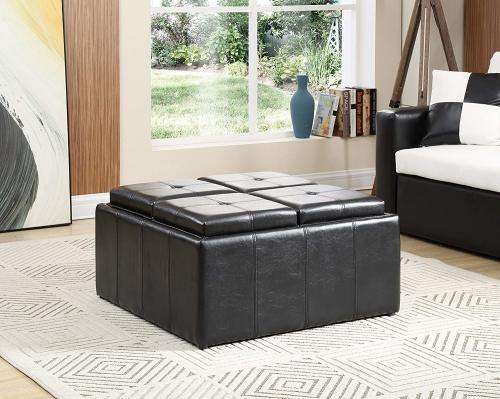 Hazlo Faux Leather Coffee Table Storage Ottoman with Flip Over Tray