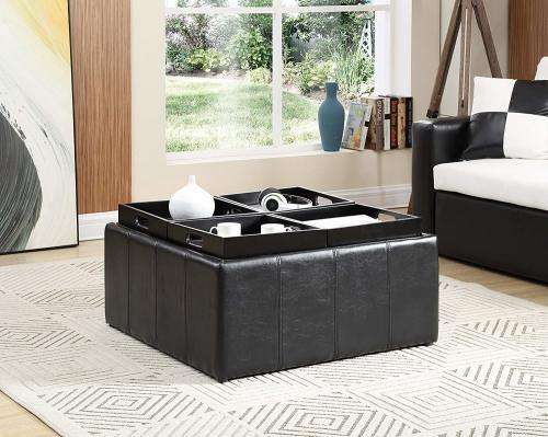 Hazlo Faux Leather Coffee Table Storage Ottoman with Flip Over Tray
