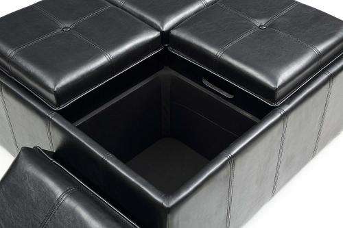 Hazlo Faux Leather Coffee Table Storage Ottoman with Flip Over Tray