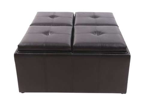 Hazlo Faux Leather Coffee Table Storage Ottoman with Flip Over Tray