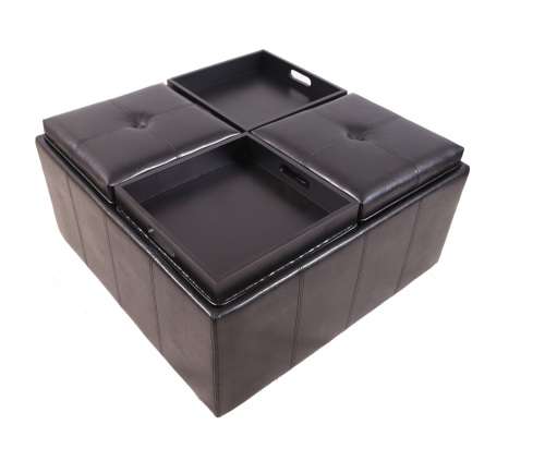 Hazlo Faux Leather Coffee Table Storage Ottoman with Flip Over Tray