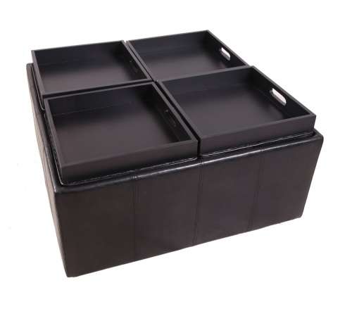 Hazlo Faux Leather Coffee Table Storage Ottoman with Flip Over Tray