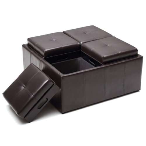 Hazlo Faux Leather Coffee Table Storage Ottoman with Flip Over Tray