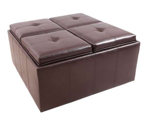 Hazlo Faux Leather Coffee Table Storage Ottoman with Flip Over Tray