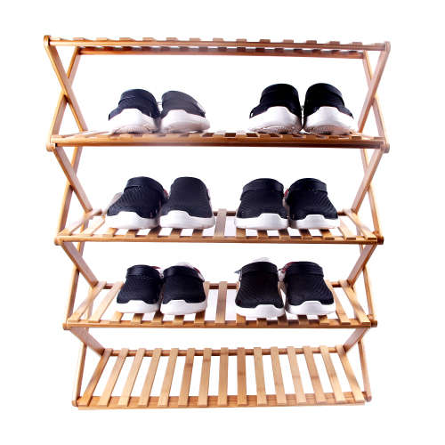 Hazlo 5 Layer Folding Bamboo Shoe Rack Shelve