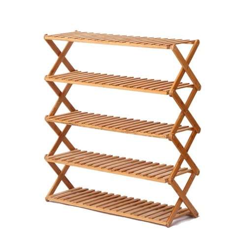 Hazlo 5 Layer Folding Bamboo Shoe Rack Shelve