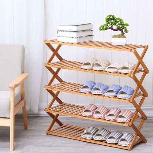 Hazlo 5 Layer Folding Bamboo Shoe Rack Shelve