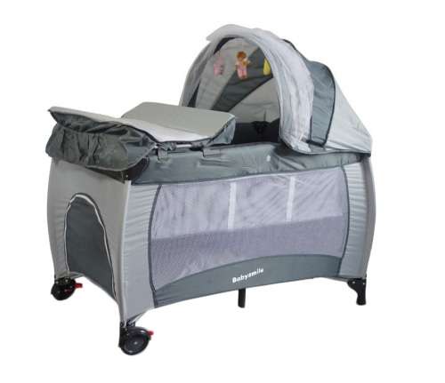Babysmile Baby Cot Crib with Diaper Changer, Net, Toys, Canopy, Wheels and Game Entrance