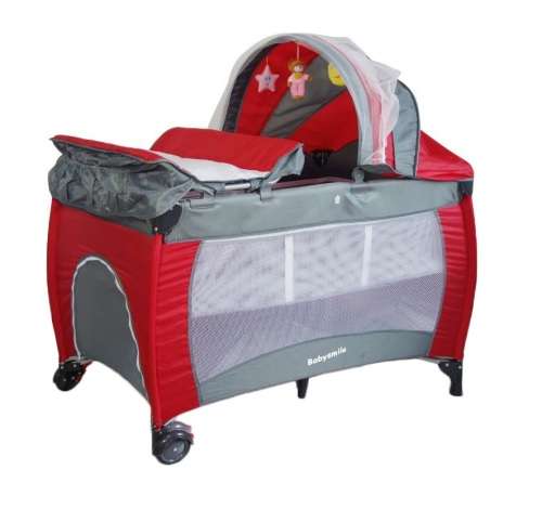Babysmile Baby Cot Crib with Diaper Changer, Net, Toys, Canopy, Wheels and Game Entrance