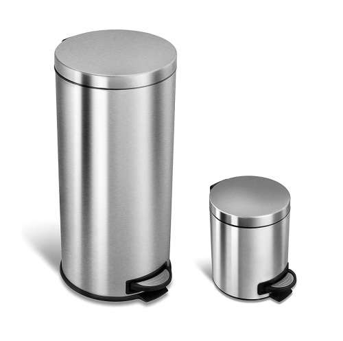 NineStars 5L and 30L Step-On Stainless Steel Trash Can - Combo Set of 2