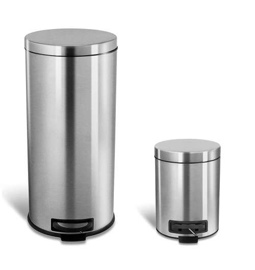 NineStars 5L and 30L Step-On Stainless Steel Trash Can - Combo Set of 2