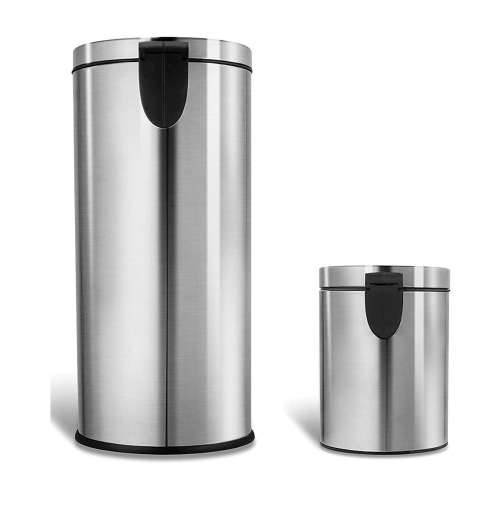 NineStars 5L and 30L Step-On Stainless Steel Trash Can - Combo Set of 2