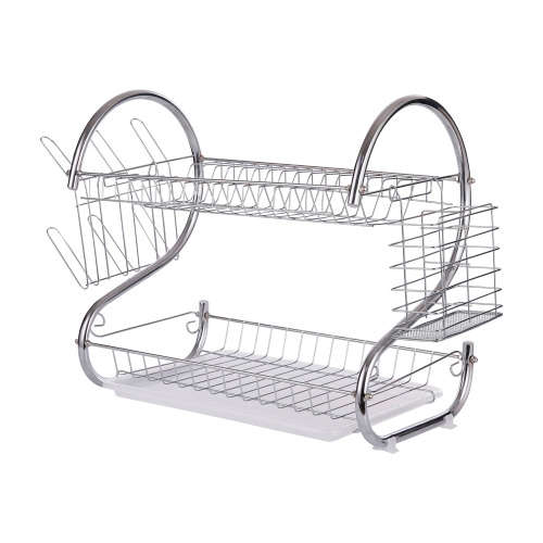 Comfeto Wares Two Tier Kitchen Dish Rack Holder (Chrome plated) Silver & Red