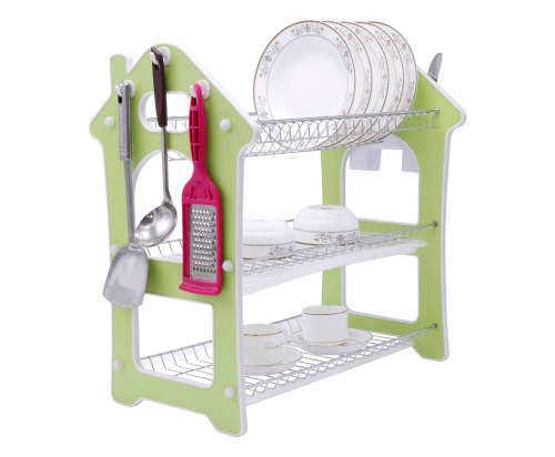 Three Tier Kitchen Dish Rack Holder (Wooden) Green  [Second Hand]