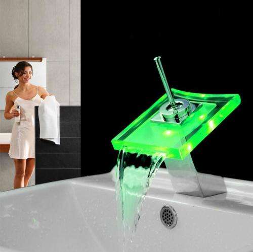 Nevenoe LED Glass Bathroom Tap Faucet Mixer - Changes Colour on Water Temperature