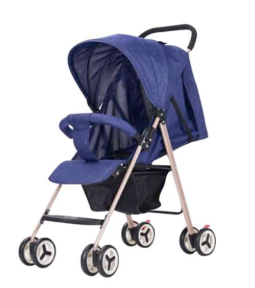 Baby Stroller Pram with Multi-position Reclining Backrest and footrest - Blue
