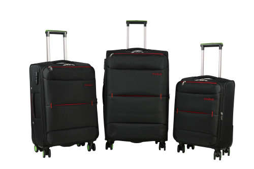 Hazlo 3 Piece Nylon Trolley Luggage Bag Set - Black Red