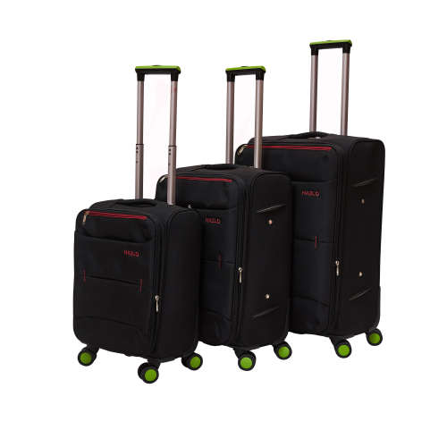 Hazlo 3 Piece Nylon Trolley Luggage Bag Set - Black Red