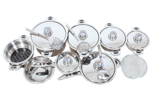 21 Piece Stainless Steel Cookware Pot Set - 7 Layer Capsuled Bottom & Thermostat