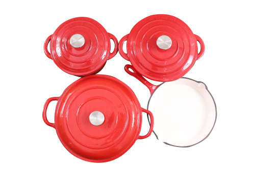 La Fermete 7 Piece Cast Iron Enamel Cookware Pot Set - Red