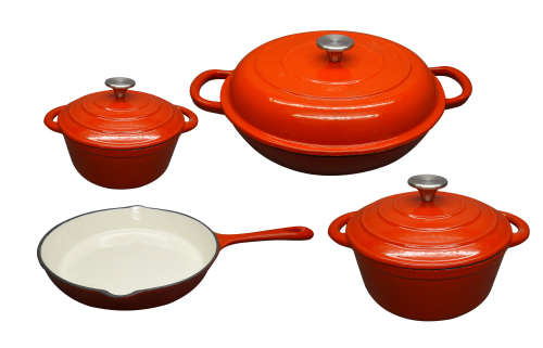 La Fermete 7 Piece Cast Iron Enamel Cookware Pot Set - Red