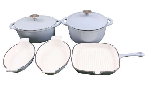 7 Piece Cast Iron Enamel Cookware Pot Set - PINK