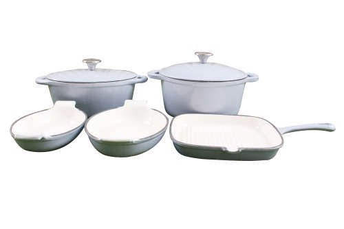 7 Piece Cast Iron Enamel Cookware Pot Set - PINK