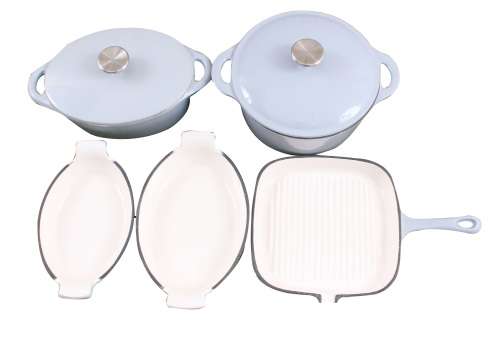 7 Piece Cast Iron Enamel Cookware Pot Set - PINK