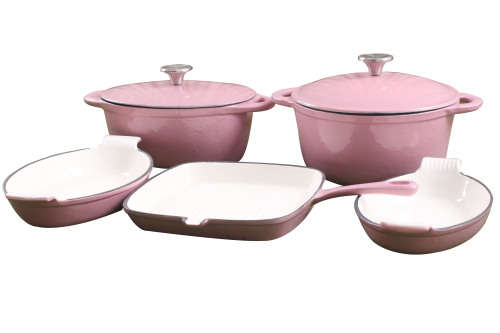 7 Piece Cast Iron Enamel Cookware Pot Set - PINK