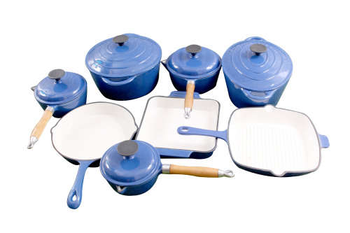 12 Piece Cast Iron Enamel Cookware Pot Set - RED - [Second hand] PLEASE READ