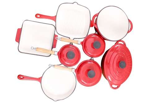 12 Piece Cast Iron Enamel Cookware Pot Set - RED - [Second hand] PLEASE READ