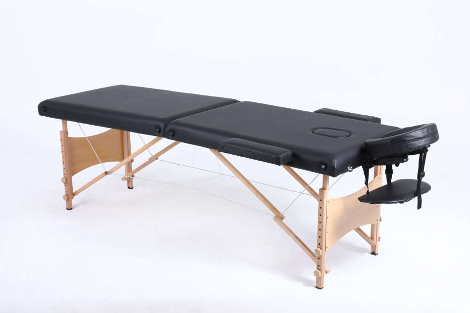 Hazlo Premium Portable Massage Table Bed 2 section (Wooden) - Black