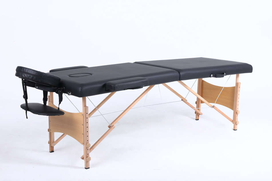 Hazlo Premium Portable Massage Table Bed 2 section (Wooden) - Black